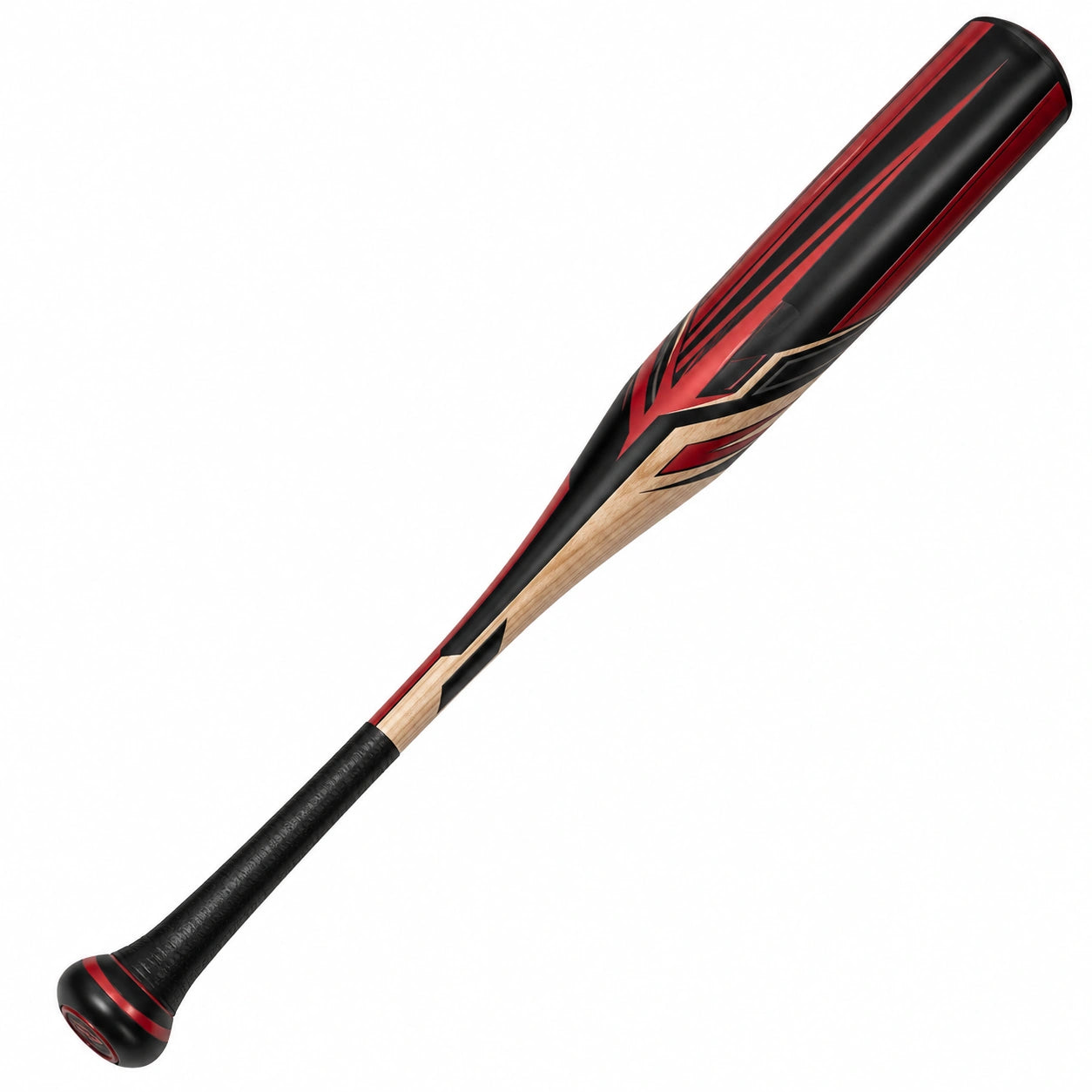 Bate de béisbol para adultos negro y rojo con diseño ergonómico