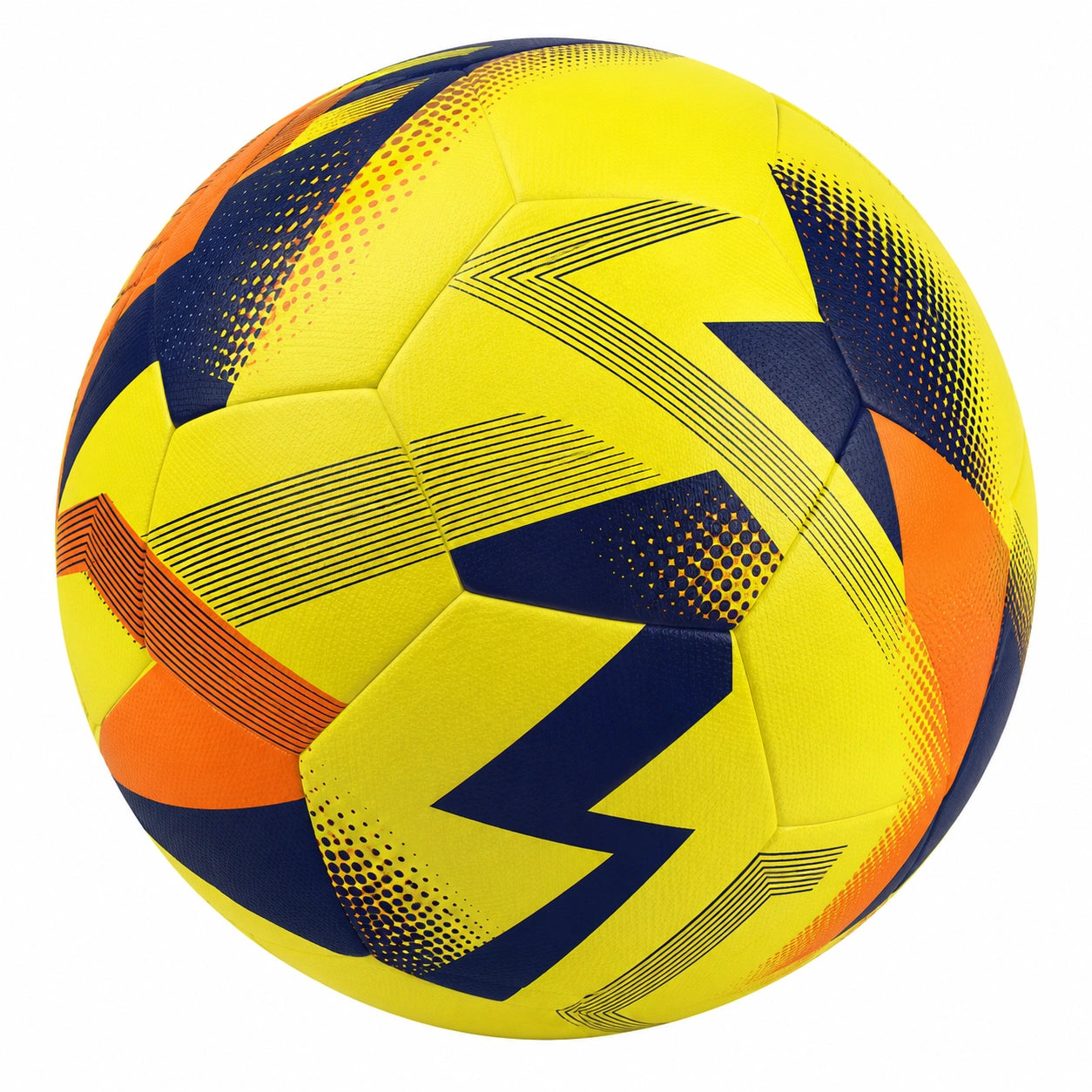 Balón de fútbol dinámico amarillo, azul y naranja