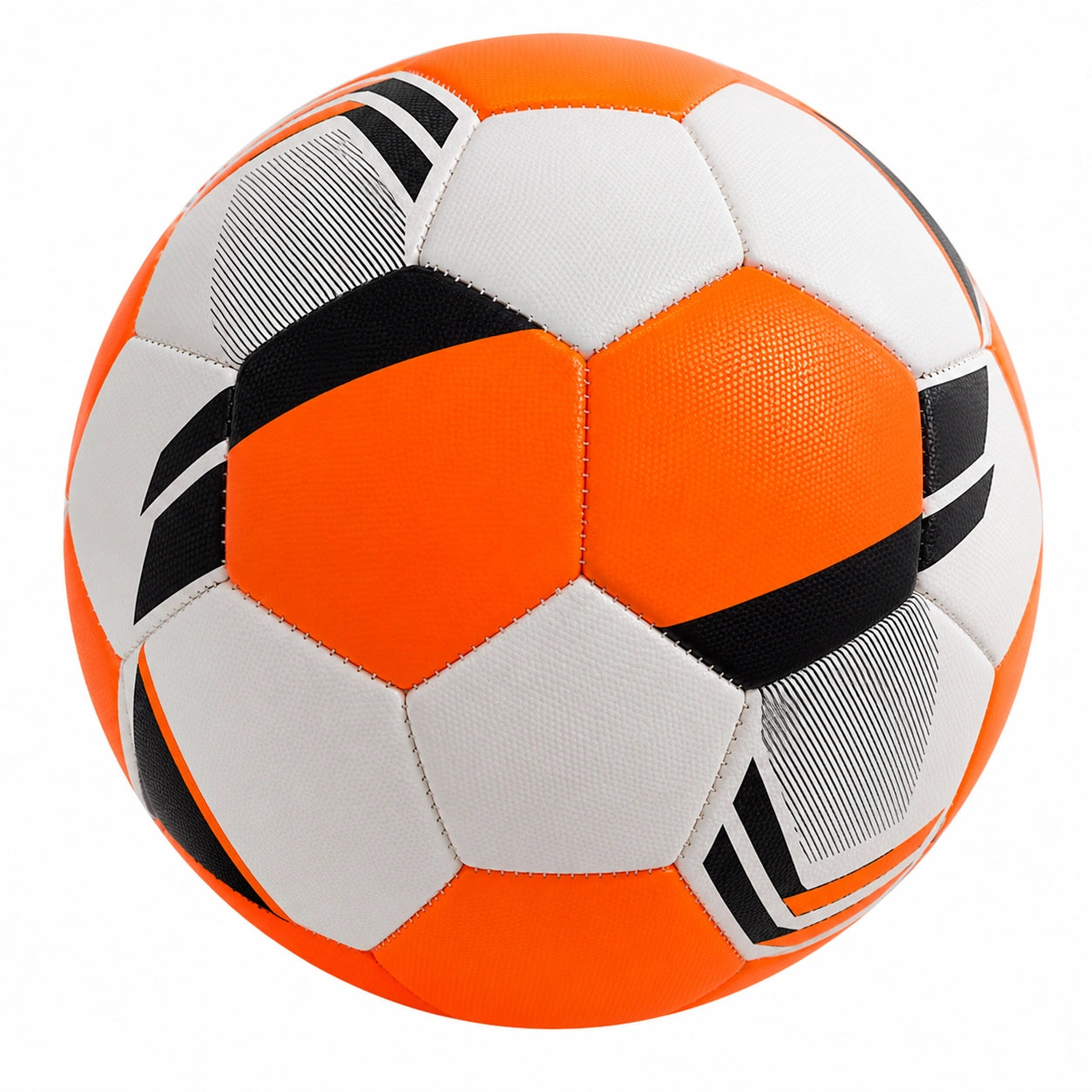 Balón de fútbol naranja, blanco y negro de alta visibilidad