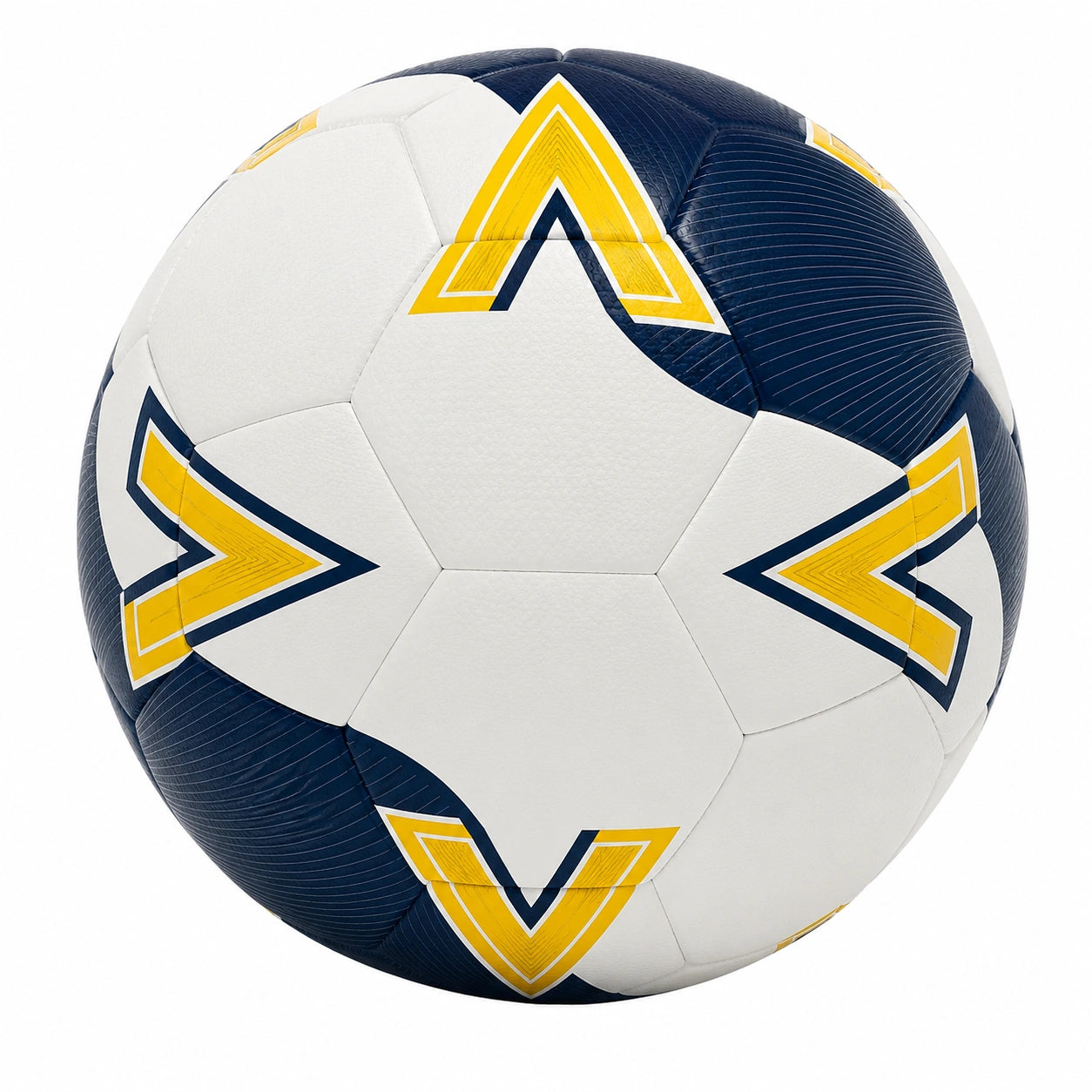 Balón de fútbol de entrenamiento blanco y azul con diseño llamativo