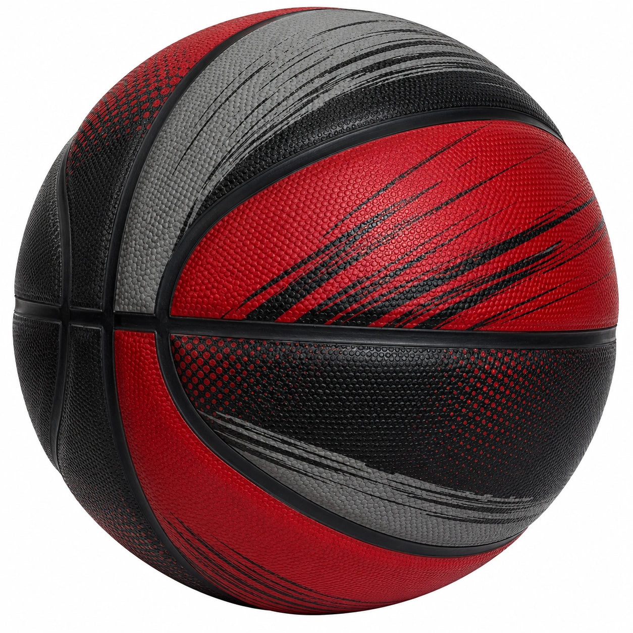 Balón de baloncesto multicolor rojo, negro y gris