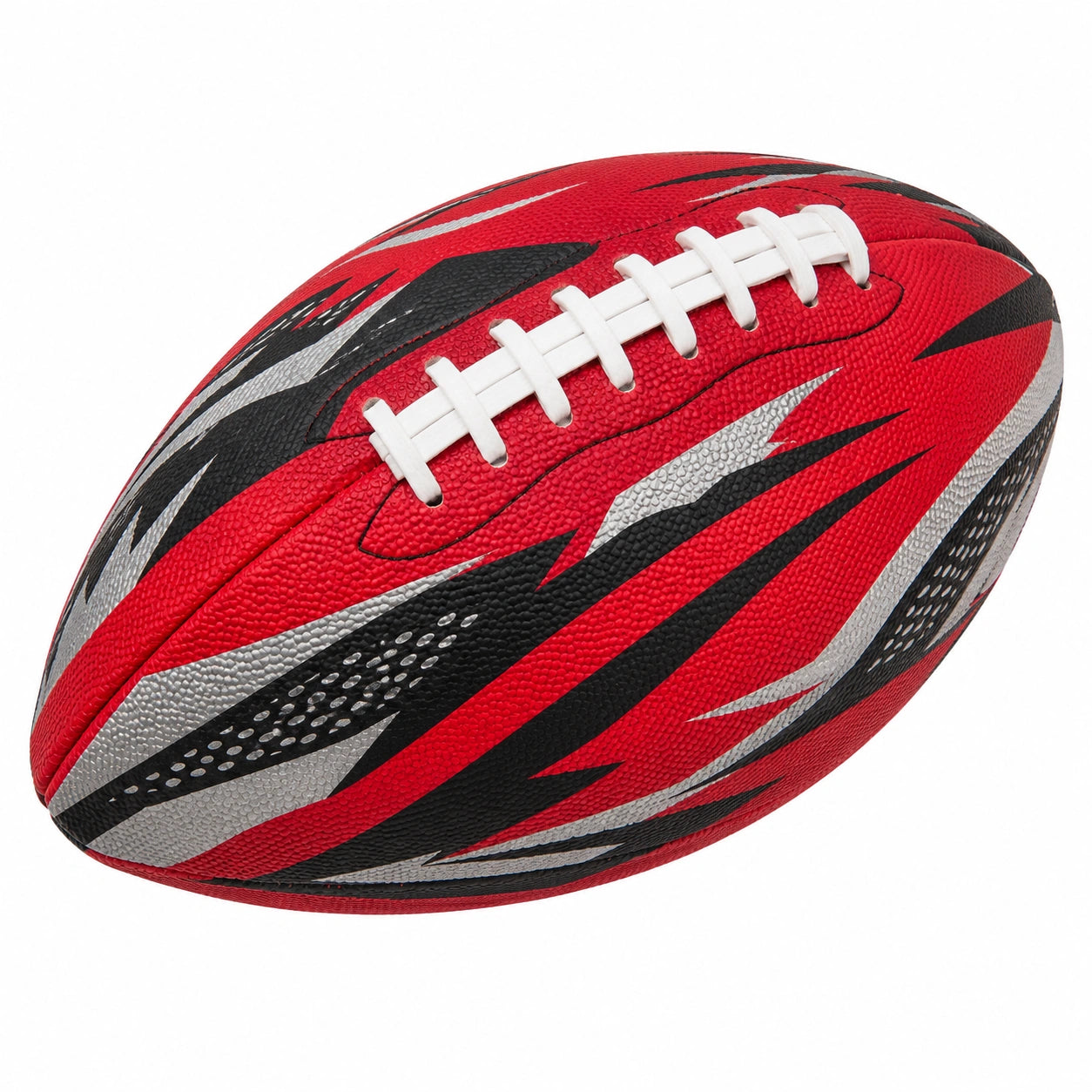 Balón de Fútbol Americano Gráfico Rojo, Negro y Plata