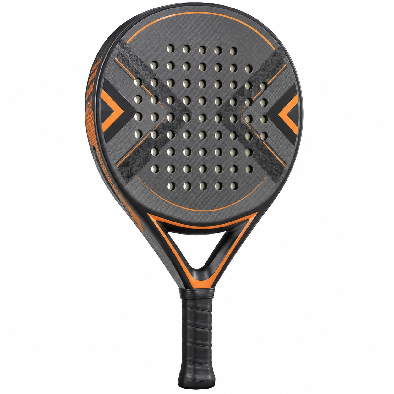 Pala de Pádel Negro y Naranja con Diseño Aerodinámico