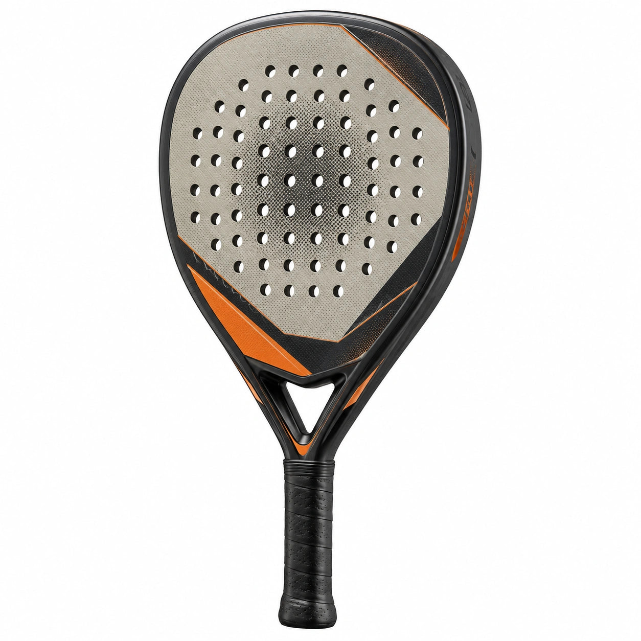 Pala de Pádel Negra y Naranja con Superficie Perforada
