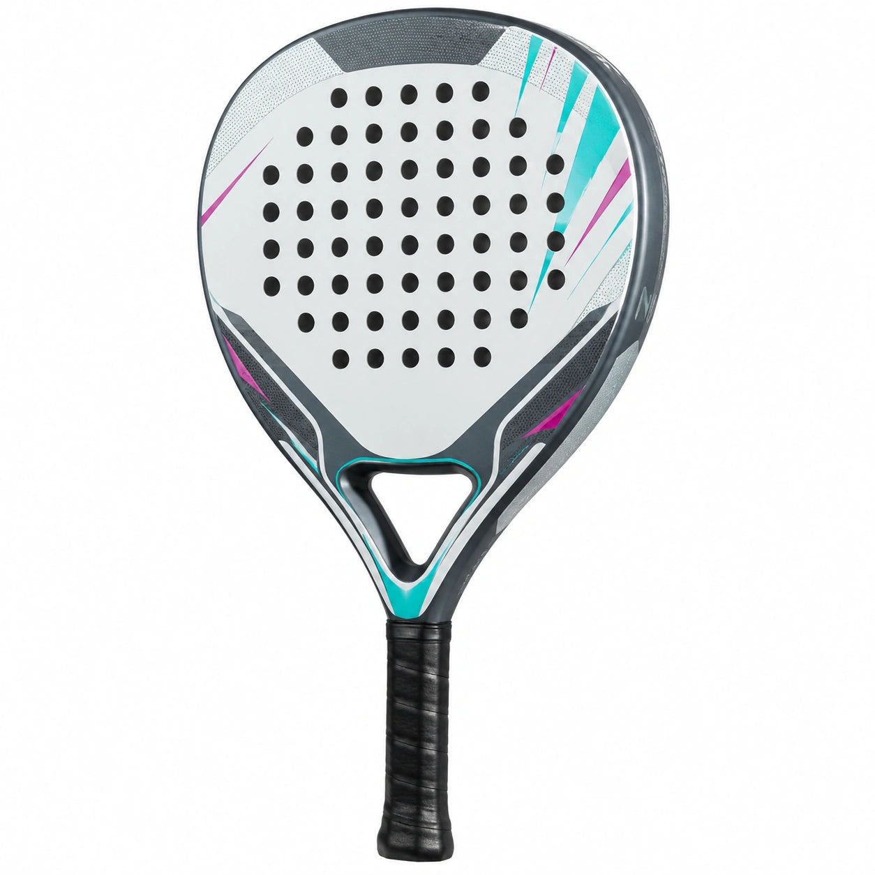 Pala de pádel versátil gris y blanca