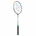 Raqueta de bádminton aerodinámica azul y negra con cabeza aerodinámica
