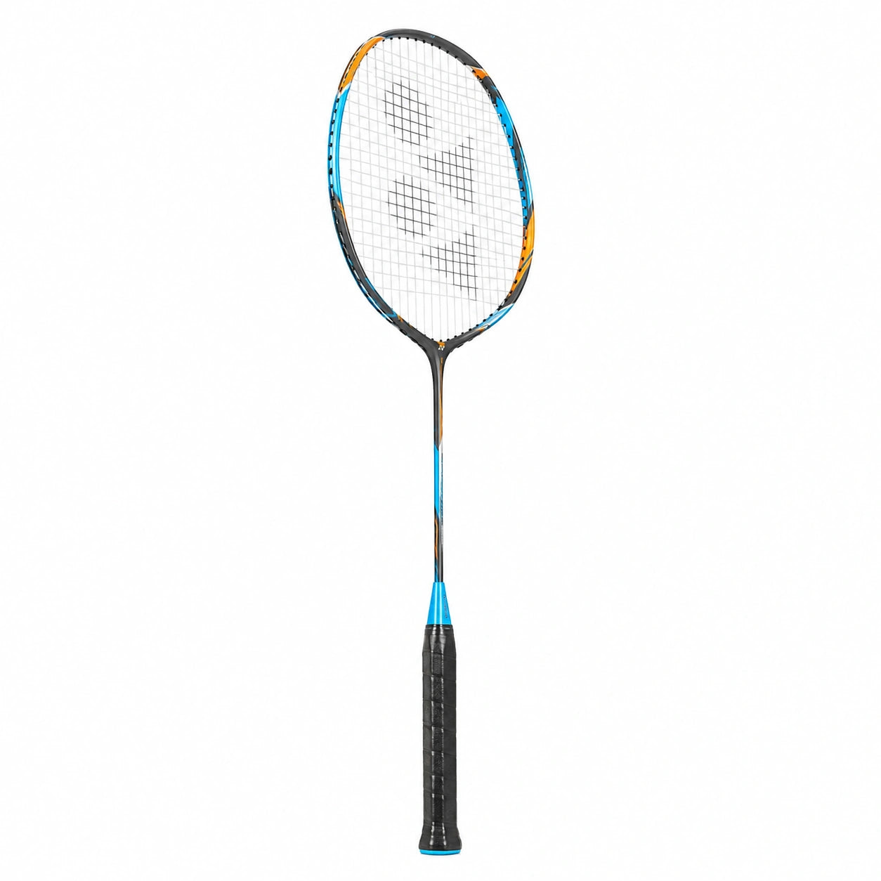 Raqueta de bádminton aerodinámica azul y negra con cabeza aerodinámica
